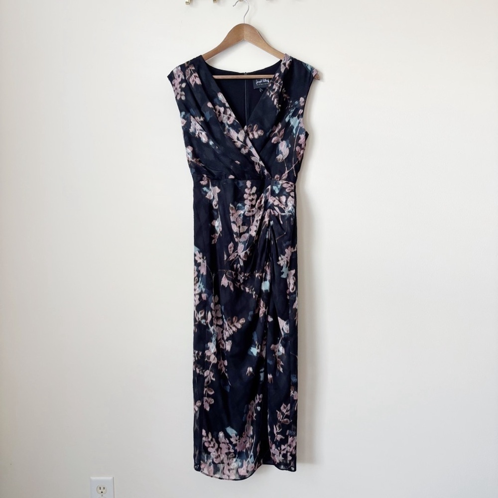 Joseph Ribkoff Romantic Dark Floral Cap Sleeve Midi Dress Sz 8